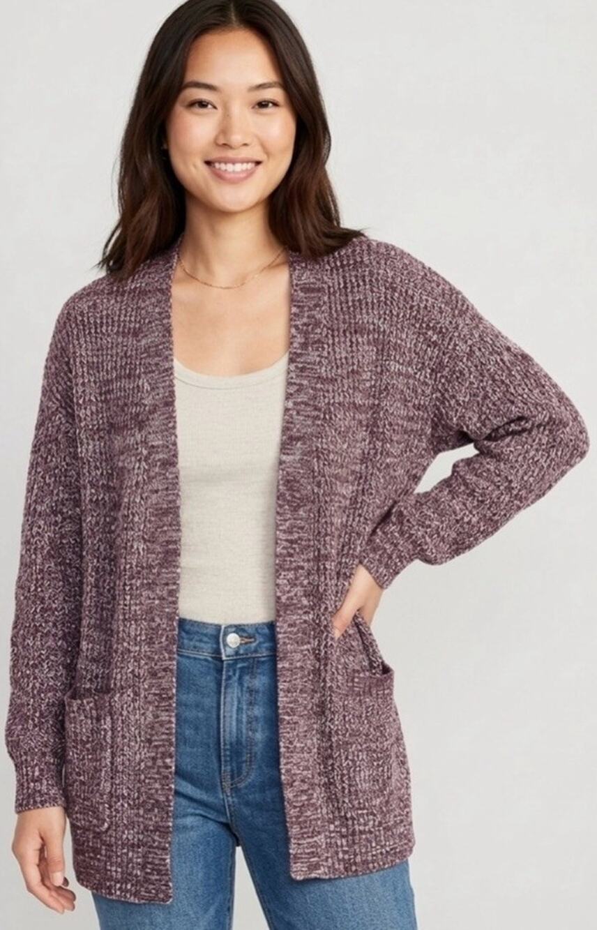 A New Day Womens Medium Marled Open Front Cardigan Sweater Pockets